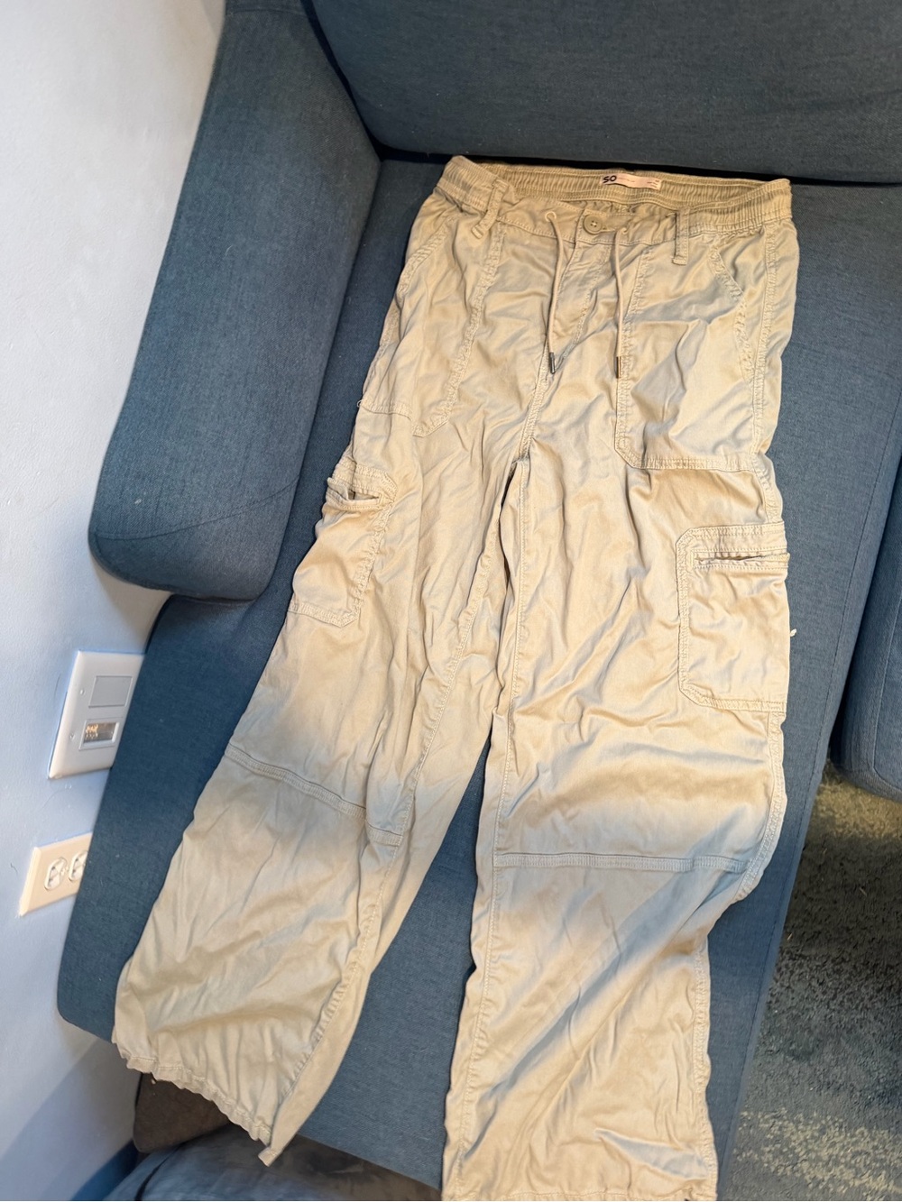 SO Men's Khaki Cargo Pants with Drawstring Waist